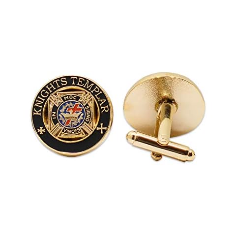 Knights Templar Masonic Cuff Link Pair - [Black & Gold][3/4'' Diameter] Cover