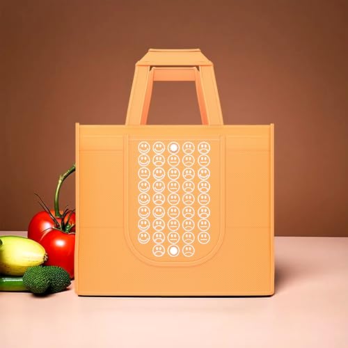 Image of Kuber Industries Pack of 3 Foldable Shopping Bags For Women | Grocery Bags For Market | Daily Use Bags | Smile- Orange, Black Yellow & White Blue