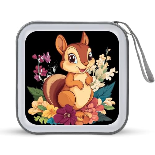 Cute Squirrel With Flowers CD Case Plastic DVD Case Holder Wallet Disc Storage Organizer for Car Travel