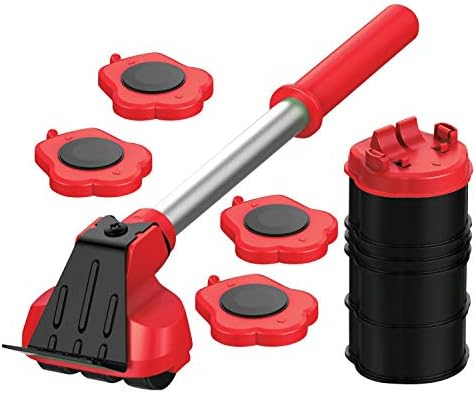 Heavy Duty Furniture Lifter with 4 Sliders for Easy Moving, Appliance Roller Suitable for Sofas, Couches and Refrigerators, Adjustable Height [Load Capacity: 660lbs Per Wheel], Red