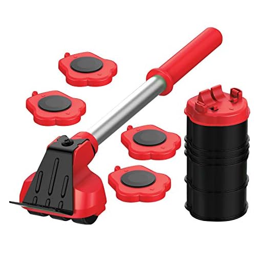 Heavy Duty Furniture Lifter with 4 Sliders for Easy Moving, Appliance Roller Suitable for Sofas, Couches and Refrigerators, Adjustable Height [Load Capacity: 660lbs Per Wheel], Red