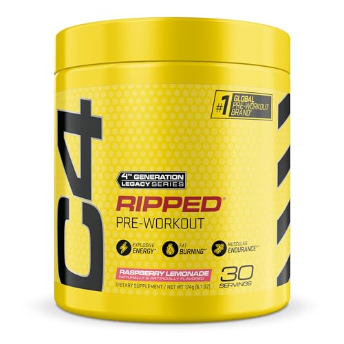 C4 Ripped Pre Workout Powder for Energy Beta Alanine Zero Sugar Energy Supplement Preworkout for Men & Women - 150mg Caffeine + Creatine-Free - Raspberry Lemonade - 30 Servings