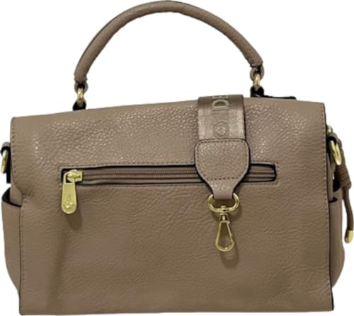 bolsa baú média moderna com alça de mão em couro ecológico (Bege Escuro)