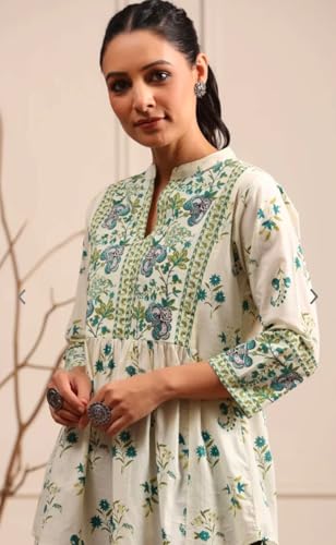 Image of Womens Cotton Printed Anarkali Short Top Kurti
