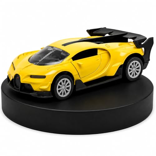 Image of Bugatti Die Cast 1:32 Scale Metal Pull Back Car | Premium Alloy Toy Vehicle with Openable Doors | Realistic Mini Racing Model Car Toy for Kids Boys Girls | Durable Collectible Gift Yellow