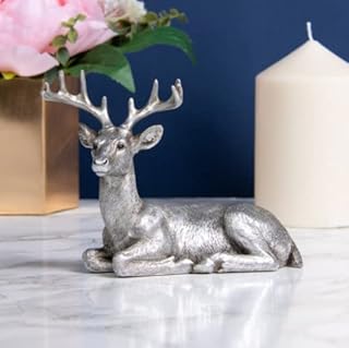 Marco Paul Silver Style Resin Highland Cow Animal Free Standing Ornament Modern Home Décor Christmas Decoration Gilded Effect Indoor Sculpture Figurine Xmas Gift