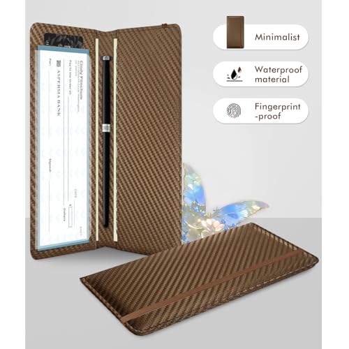 Image of Checkbook Cover for Men Women, Premium Leather Checkbook Holder with RFID Blocking and Built in Clear Plastic Divider for Personal and Business Checks (Brown Carbon)