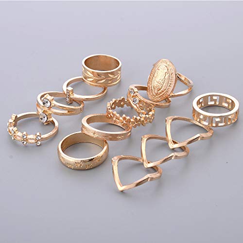 Csiyanjry99 Gold Stackable Knuckle Ring Sets,Boho Vintage Crystal Stacking Midi Finger Rings For Women Teen Girls Fashion Multiple Rings Pack Size 5-10 #TOP2