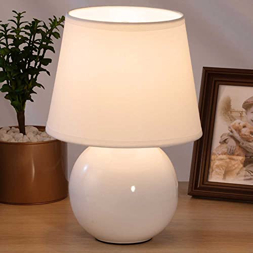 Dimensioni: 18 x 18 x 25 cm Bakaji Lampada da tavolo Base a sfera in Ceramica Paralume in Tessuto Bianco Lume Comodino Camera da Letto Luce Lampadina E27 Max 40W Abatjour Design Moderno Dimensioni 25 x 18 cm