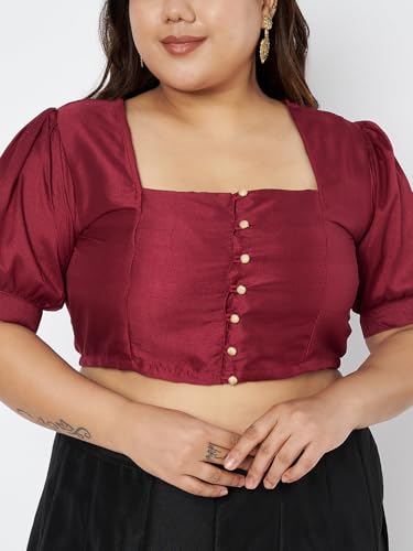 Image of studio rasa Women's Plus Size Silk Blend Button Down Crop Top for Wedding Festive Party