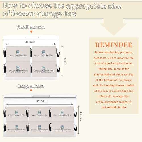Image of Flenpptly Freezer Organizer Bins, 2 Pack Collapsible Deep Freezer Organizer Bins for 15 inchx14 inchx9 inch, freezer Storage Bins with Removable Dividers, Handles (Light Grey, 2 Pack)