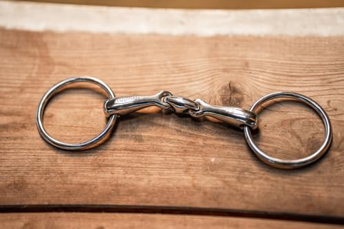 Equinate Wassertrense Edelstahl 16mm doppelt gebrochen 13,5cm - Anatomisch geformtes maulfreundliches Gebiss mit sanfter Einwirkung - Lasergravierte Größenangabe