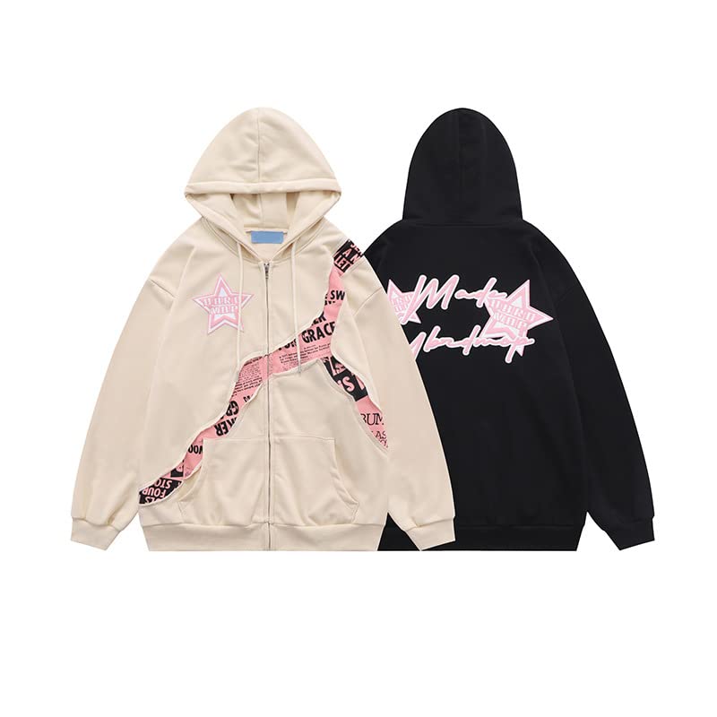 CYee Men's Baggy Graphic Zipper Hoodies Acubi Y2k Drawstring Outwears Punk Harajuku Jacket Preppy Long Sleeve Pullover2