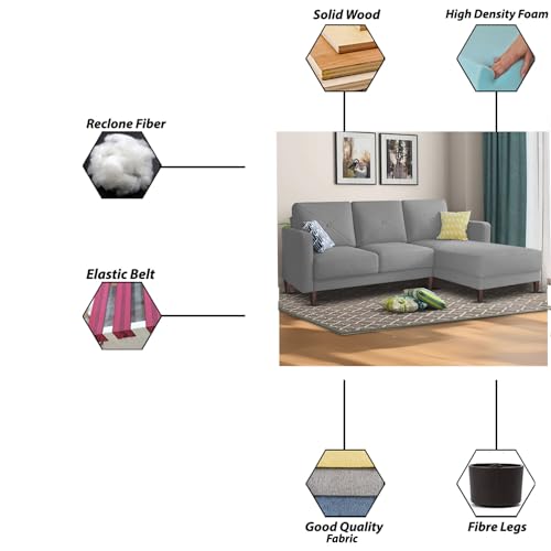 Image of Baloney RHS 4 Seater L Shape Sofa Set for Living Room (Grey Fabric) Premium Fabric Sofa