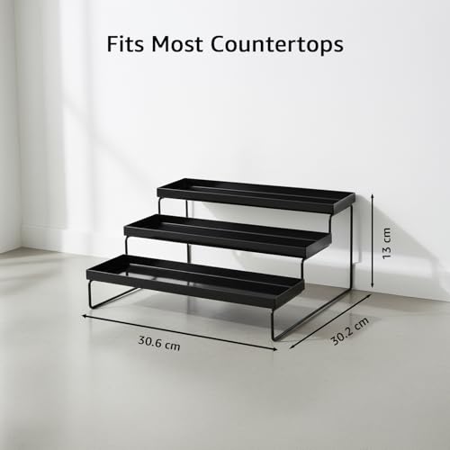 Image of amazon basics 3-Tier Kitchen Spice Rack Organizer | Rust-Free Iron Multi-Purpose Storage Shelf | 31 L x 30 W x 13 H cm