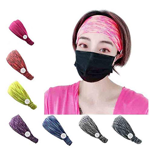 Olbye Wide Button Headband for Facemasks Turban Stretch Hair Bands Yoga Runnning Head Wrap Outdoor Nonslip Sweatbands Hair Accessories for Women and Girls 7Pcs