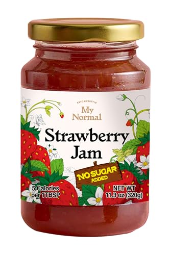 My Normal No Sugar Strawberry Jam Diabetic-Friendly, Strawberry 50% Fruit Jelly with Allulose, Keto & Zero Sugar Jam - Only 4 Ingredients, No Artificial Additives (320g, 11.28 oz)