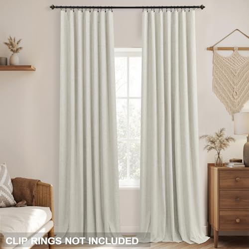 Image of KOUFALL Natural Back Tab Linen Blackout Curtains 52 by 132