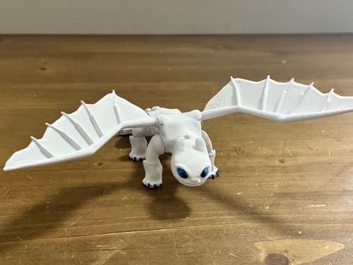 Image of Flexible Toothless Dragon 3D Printed Light Fury Toys | Comaptible with How to Train Your Dragon Toys, Dragon Action Figure, Mini Figures, Dragon Toy for Fans & Collectors (White)