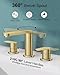 BWE 2 Pack Brushed Gold Bathroom Faucet 3 Hole, 8 Inch Widespread Gold Bathroom Faucets with Pop-up Drain and Supply Lines, 360° Swivel Spout 2-Handle Sink Faucet for Bath Vanity