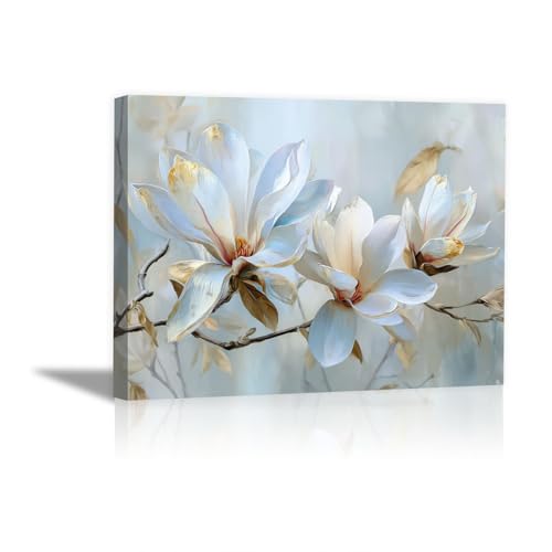 Tableau fleurs magnolia HOQIU 70x100cm encadrée pour décoration murale de salon