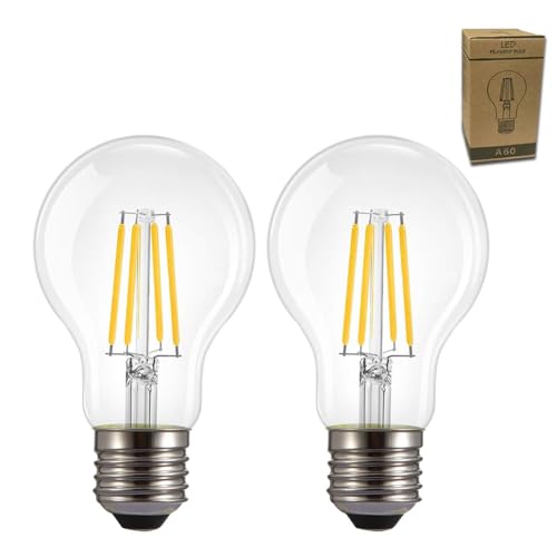 Image of Xnordcaper E27 Dimmable LED Light Bulbs, 4W Energy Saving Classic A60 LED Filament Light Bulb Clear Glass 2700K Warm White E27 SES Edison Large Screw Bulbs, 40W Incandescent Equivalent, Pack of 2