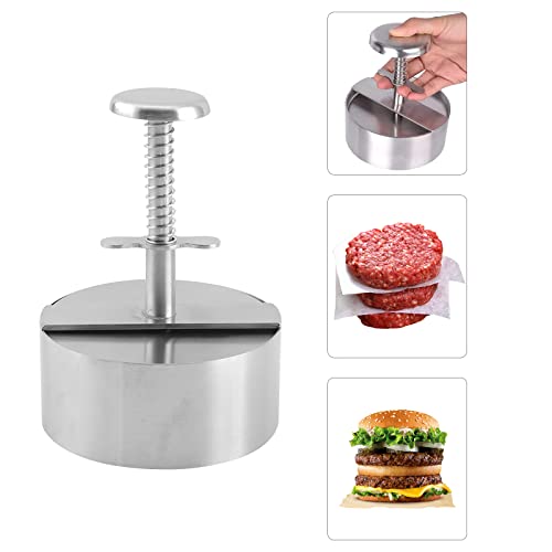 Burger Press, Stainless Steel Hamburger Patty Maker, Adjustable Hamburger Patty Maker, Non Stick Patty Making Molds With Spring Button for BBQ and Homemade Hamburger (Diameter 11.4cm)