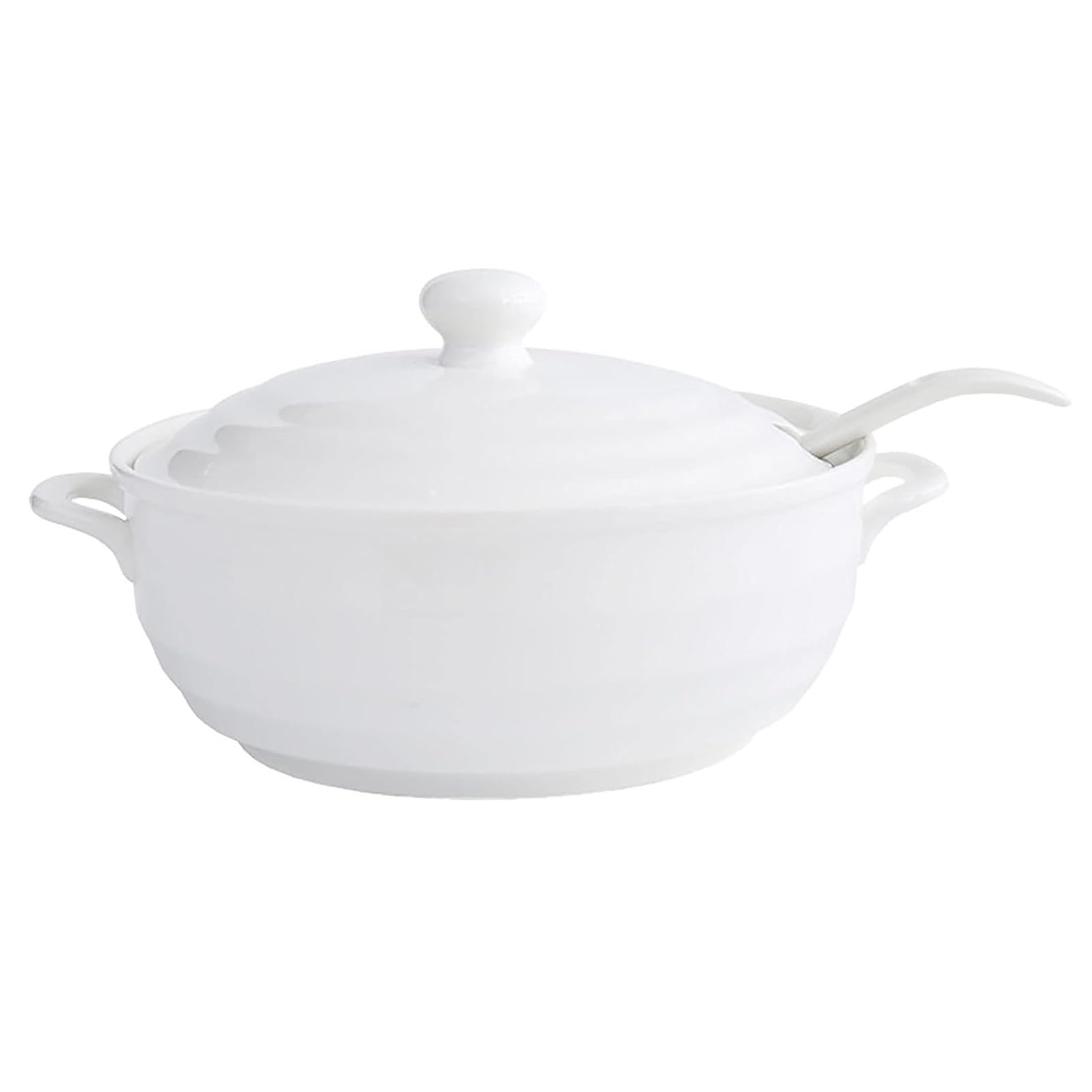 Vnook Zuppiera giapponese in ceramica bianca, con coperchio e cucchiaio, for ristoranti, feste in casa, cucina, microonde, stoviglie