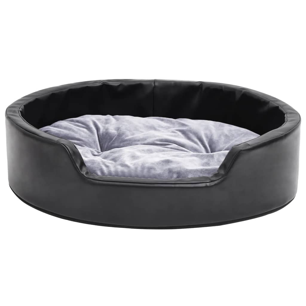 Hundebett Schwarz-Grau 69x59x19 cm Kuschelbett aus Plüsch und Kunstleder mit Rutschfester Unterseite, waschbar, geeignet als Liegeplatz für Hunde und Katzen, ideal für Zuhause und unterwegs
