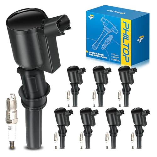 Image of PHILTOP Ignition Coil Pack and Spark Plugs Fits for Ford 1998-2003 F150 5.4L, 1998-2004 Expedition, 1999-2004 F250 Super Duty, 1999-2008 E350 Super Duty, 1999-2004 F250 Super Duty, 8PCS FD503