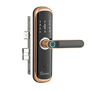 LAVNA Smart Digital Lock L-A28 with Bluetooth Mobile App, Fingerprint, PIN, OTP, RFID Card and Manual Key Access for Wooden Doors (Gold)