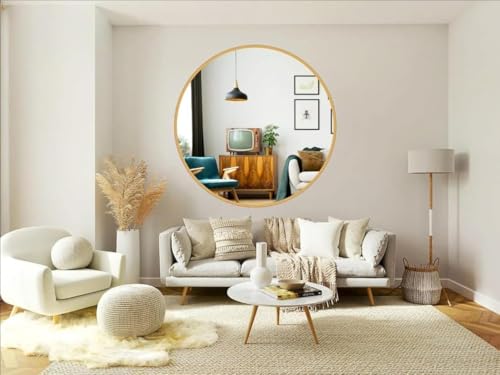 Image of Sidra Decor Round Wall Mirror 24 Inch | Gold Metal Framed Hanging Mirror for Bathroom, Living Room, Bedroom | Decorative Wall Mounted Mirror | HD Vanity Mirror wash Basin (Gold)