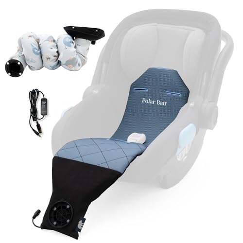 Premium Baby Car Seat Cooler – AC-Powered Cooling Pad with Built-in Fans, Universal Fit for Car Seats & Strollers, Plug & Play, for Babies 0 to 3 (Elephant, Ocean)