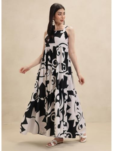 Image of GRECIILOOKS Women's Printed Long Maxi Dress | Sleeveless Layered Dress for Summer Styling | Elegant Boho Dress for Women | Casual Beach Vacation Maxi Outfit