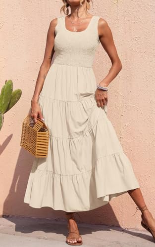 Image of PRETTYGARDEN Women's 2026 Casual Loose Plain Maxi Sundress Smocked Tank Dress Sleeveless Summer Beach Tiered Long Dresses