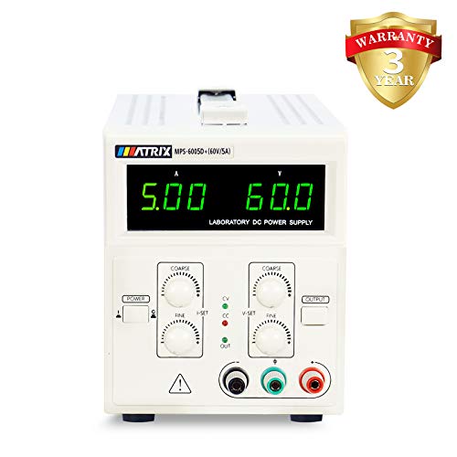 Image of Variable Linear DC Power Supply 60V 5A Adjustable Switching Regulated Low Ripple Bench Linear Power Supply with Alligator Leads, Voltage /Current pre-Setting, Output Off Function MATRIX MPS-6005D+