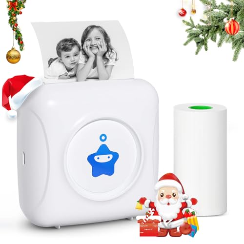 Mini Impresora Termica, Impresora Portatil, Movil Impresora Termica Portatil Bluetooth con 7000 Rollos de Papel de Impresora Imagen Etiqueta Nota de Papel de Recibo para Android iOS