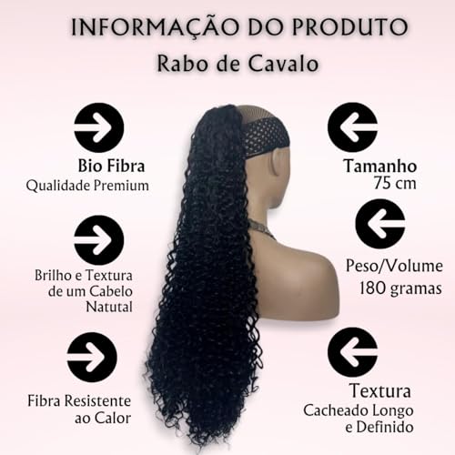 Aplique Rabo de Cavalo Cacheado Eloah Bio Fibra Premium 75cm 180g Estylo Mulher