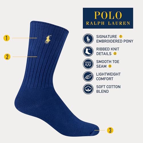 POLO RALPH LAUREN Men's Cotton Ribbed Dress Crew Socks-1 Pair Pack-Solid Color Cushioned Comfort4
