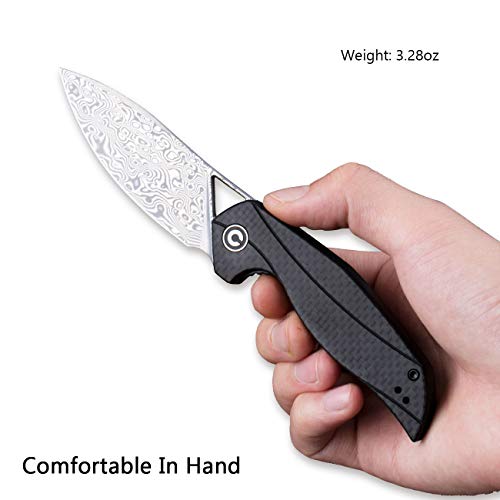 CIVIVI Anthropos Damascus Pocket Knife - Liner Lock Knife with 3.25in Damascus Blade - Solid Hunting Knife with Reversible Clip for Camping and Outdoor Carry C903DS - Thumbnail 5