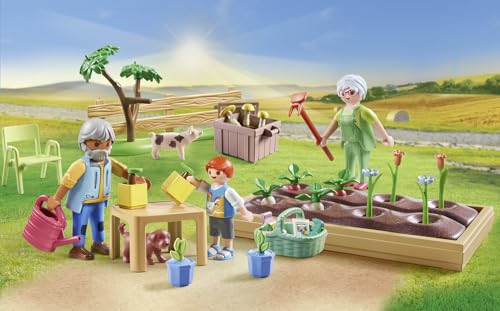 Playmobil 71443 Grands-Parents et Potager - Country - avec 2 Animaux et 3 Personnages - Jouet fabriqué avec Plus de 80% de matériaux recyclés ou biosourcés en Moyenne. Dès 4 Ans