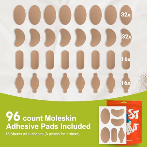 Image of Moleskin for Feet, Moleskin Adhesive Pads, Mole Skin Patch for Blisters, Shoes, Toes, Heel | Blister Prevention Tape Pads Reduce Friction - 16 Sheets (96 Pieces Total)