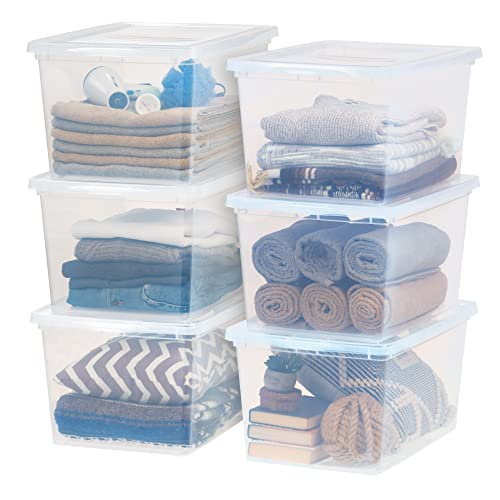 Image of IRIS USA 6-Pack Storage Bins with Lids, 58 Quart, Clear Stackable Containers Box Organize Shoes Closet Shelves Clothes Blankets Towels - BPA-Free Plastic