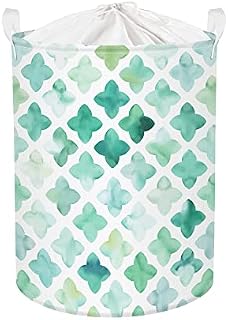 Clastyle Fashion Clover Leaves Green Laundry Hamper Simple Round Clothes Storage Basket for Bedroom, 45L