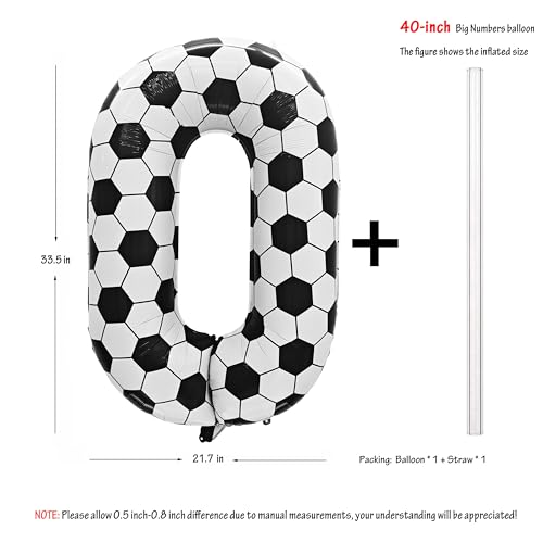 Image of Black White Soccer Number 0 Balloon 10nd Birthday Decoration 40in 0 Balloon | Helium Foil Mylar Balloon World Cup Football Sports Theme Favors for Birthday Party Anniversary Decorations Supplies