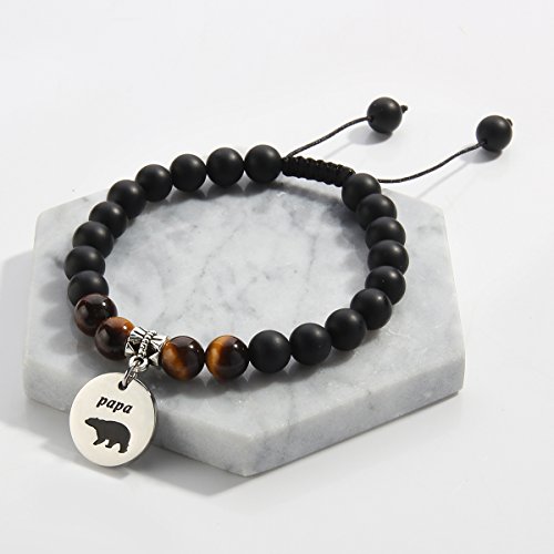 Papa Bear Daddy's Girl Natural Stone Macrame Beads Bracelet Matching Set Bracelet for Father and Daughter3