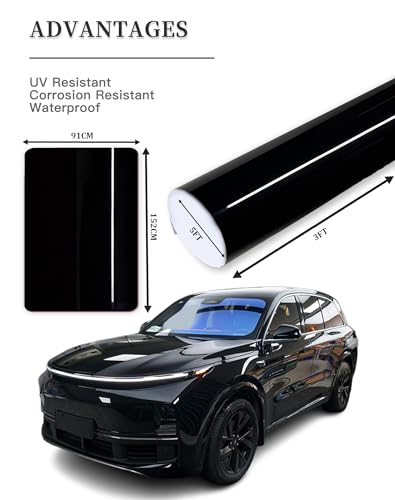 Image of 3ft x 5ft Gloss Black Car Vinyl Wrap Roll, Durable Easy Application Automotive Wrapping Film for Car Body Protection (Gloss Black)