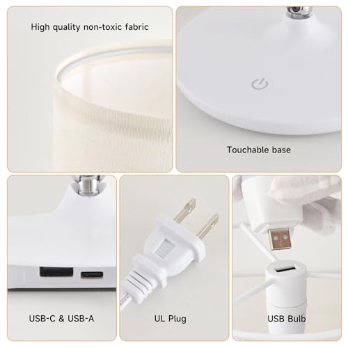 2 lámparas de mesa con USB y control de luz blanco miniatura 4