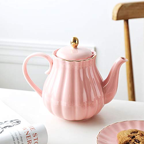 Théière en céramique en forme de citrouille peinte à la main en porcelaine anglaise dorée avec filtre, pour thé, café, lait, cadeau, 1 L (blanc)