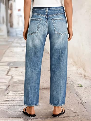 Flamingals Women's Crease Ripped High Waist Barrel Leg Cropped Jeans4